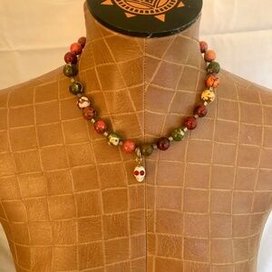 Beaded Scull with Rhinestone eyes Necklace